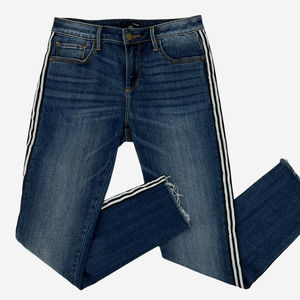 Aqua Women's Skinny Jeans - Dark Blue with White Stripes